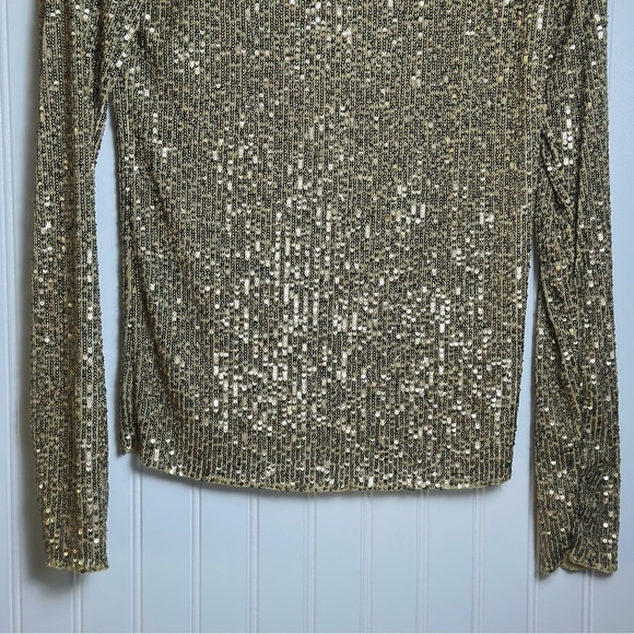 Free People Gold Sequin Crew Neck Long Sleeve Top Pull Over NWT - Picture 7 of 13